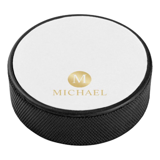 Luxus White und Gold Personalisiert Monogram Eishockey Puck (3/4)