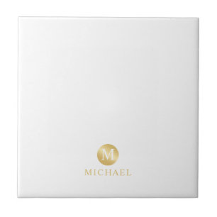Luxus White und Gold Personalisiert Monogram Fliese