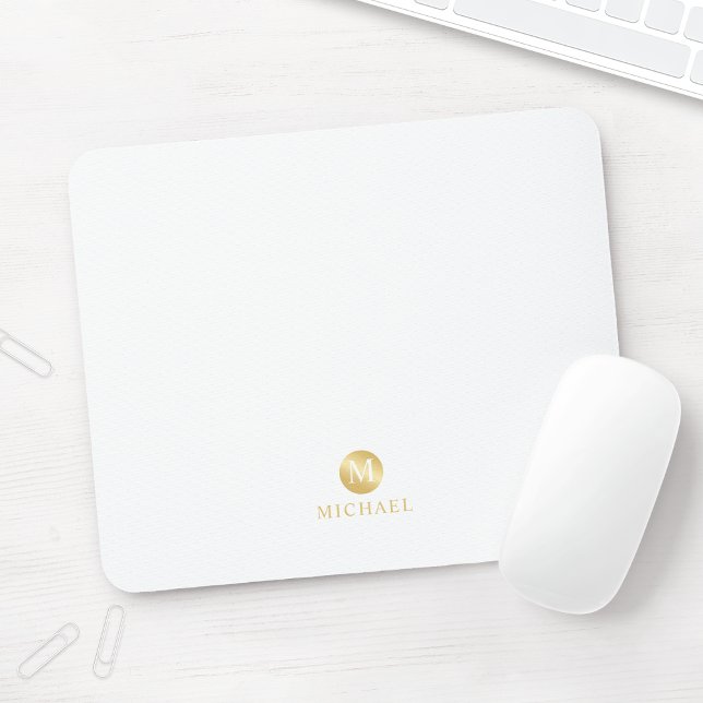 Luxus White und Gold Personalisiert Monogram Mousepad (Von Creator hochgeladen)