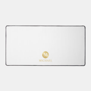 Luxus White und Gold Personalisiert Monogram Schreibtischunterlage
