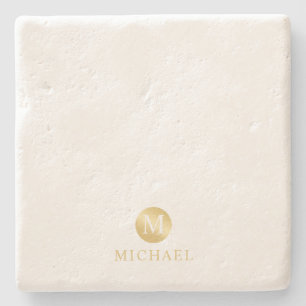 Luxus White und Gold Personalisiert Monogram Steinuntersetzer