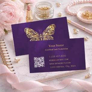 Luxus-Wimpern-Tech Purple Gold Schmetterling QR-Co Visitenkarte