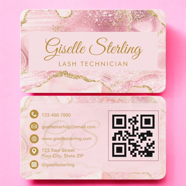 Luxus-Wimperntechnikerin Gold-Achat-QR-Code Visitenkarte (Von Creator hochgeladen)