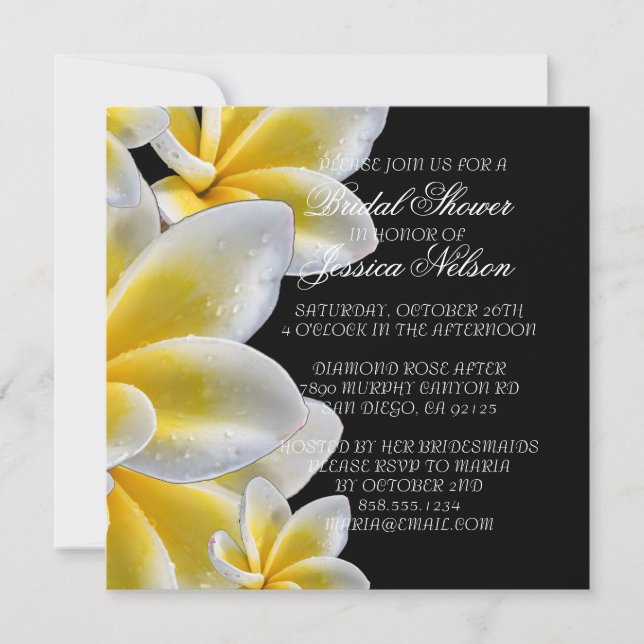 Luxus Yellow Romantic Plumeria Dusche laden Einladung (Vorderseite)