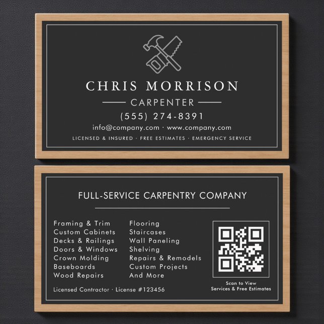 Luxus-Zimmermann-Tischlerei-QR-Code Visitenkarte (Von Creator hochgeladen)