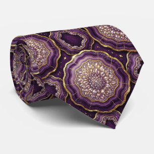 Luxusanzug Krawatte Tiefes Pflaume + Gold Geode