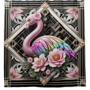 Luxusbadezimmer Art Deco Flamingo Duschvorhang