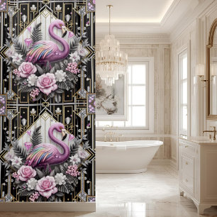 Luxusbadezimmer Art Deco Flamingo Duschvorhang