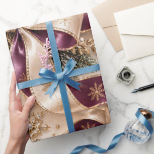 Luxusbänder aus Pflaumen-Gold für Weihnachten Geschenkpapier