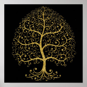 Luxusbaum des Lebens Schwarz Gold Modern Poster