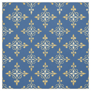 Luxusblau und GoldQuatre Blumendamast Stoff