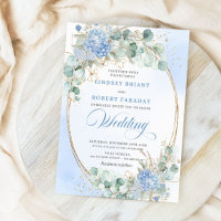 Luxusblaue florale Weizen-Gold-Hochzeits-Einladung