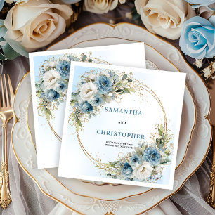 Luxusblaue Rosen mit goldenem Rahmen Hochzeitsserv Serviette