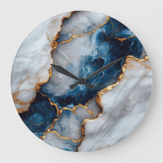 Luxusblaue und goldene Marmorwanduhr Große Wanduhr