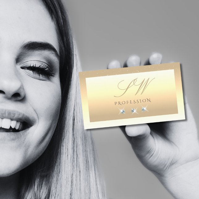 Luxuscreme Beige Ombre Sparkle Diamonds Monogram Visitenkarte (Von Creator hochgeladen)