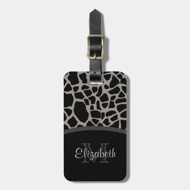 Luxusgiraffen-Druck-elegantes Monogramm und Name Gepäckanhänger (Vorderseite vertikal)