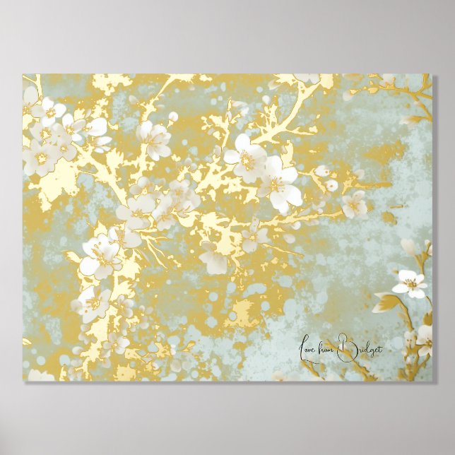 Luxusgold abstrakte moderne Kirschblüte Foliendrucke (Vorderseite)
