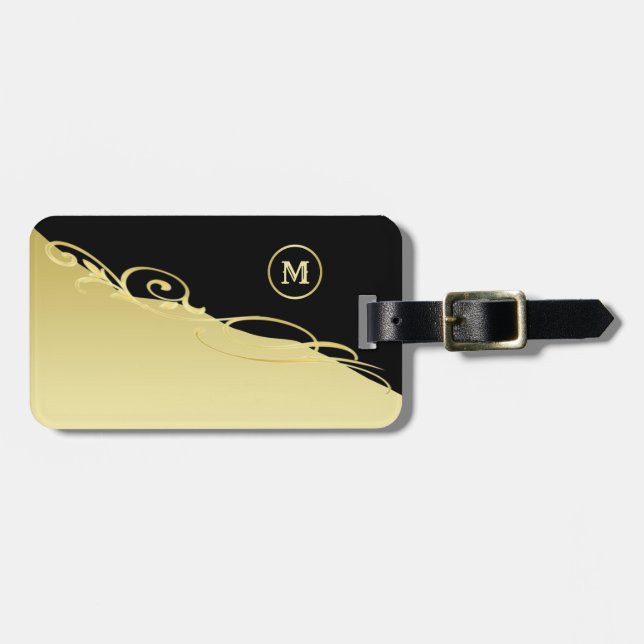 Luxusgold dekoriert auf Gold & Schwarz, Monogram, Gepäckanhänger (Vorderseite horizontal)