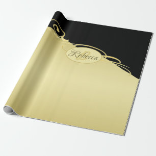 Luxusgold dekoriert auf Gold & Schwarz, Monogram, Geschenkpapier