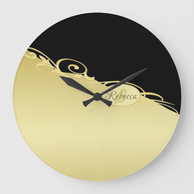 Luxusgold dekoriert auf Gold & Schwarz, Monogram, Große Wanduhr (Vorderseite)