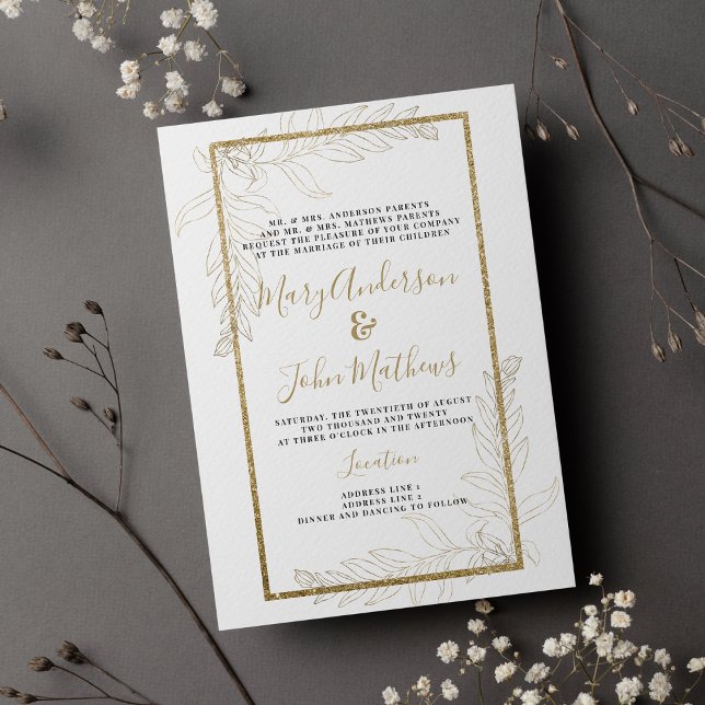 Luxusgold-Glitzer Hochzeit Einladung (Chic luxury gold glitter foliage Wedding )
