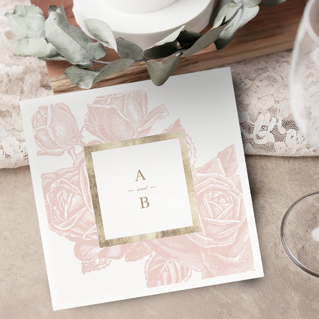 Luxusgold Rose Vintages botanisches Monogramm Serviette (Luxe rose blush gold vintage botanical monogram napkins)