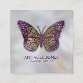 Luxusgold und Amethyst Schmetterling auf Perle Quadratische Visitenkarte