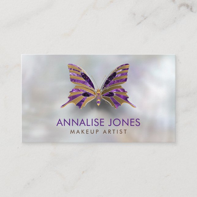 Luxusgold und Amethyst Schmetterling auf Perle Visitenkarte (Vorderseite)