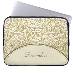 Luxusgold-und Elfenbein-Paisley-Damast mit Namen Laptopschutzhülle