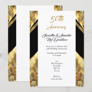 Luxusgold und schwarz 50. Hochzeitstag Einladung