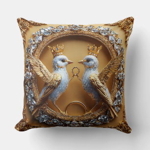 Luxusgoldene Hochzeitsvögel Elegante Romantische R Kissen