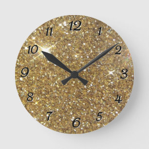 LuxusgoldGlitzer - Druckbild Runde Wanduhr