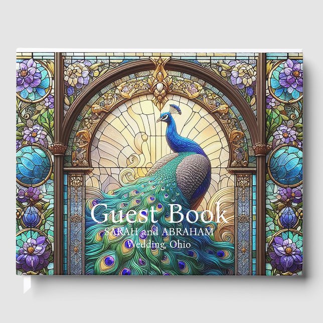 Luxushochzeit: Festes Glass Peacock Gästebuch (Vorderseite)