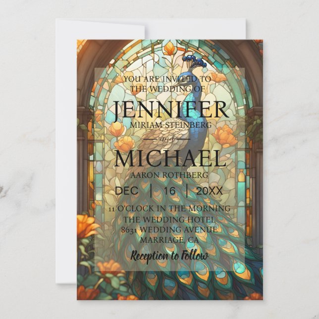 Luxushochzeit: Majestic Peacock Invitations Einladung (Vorderseite)