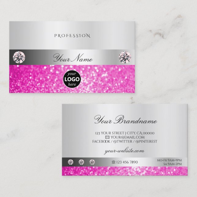 Luxusjuwelen Silver Shimmer Pink Glitzer Logo hinz Visitenkarte (Vorne/Hinten)