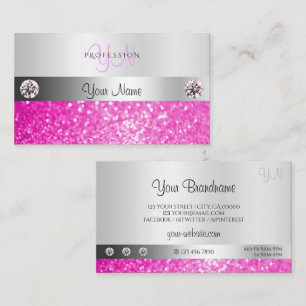Luxusjuwelen Silver Shimmer Pink Glitzer Monogram Visitenkarte