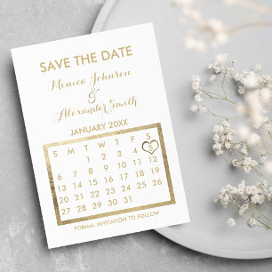 Luxuskalender für Weiß und Gold Save the Date Ankündigungspostkarte