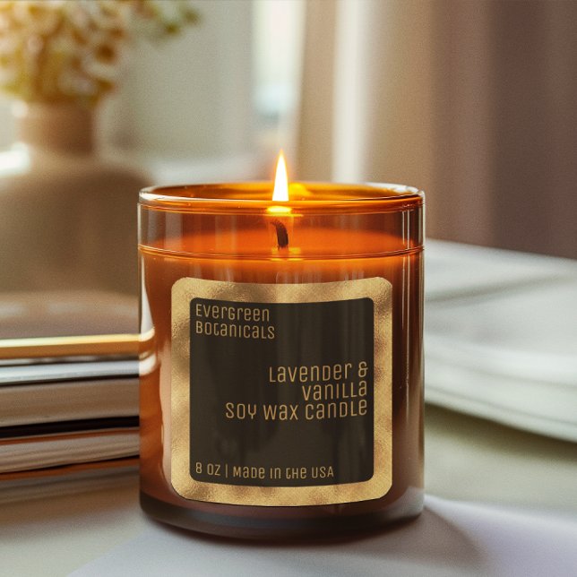 Luxuskerzenlabel Schwarz und Gold Quadratischer Aufkleber (Von Creator hochgeladen)