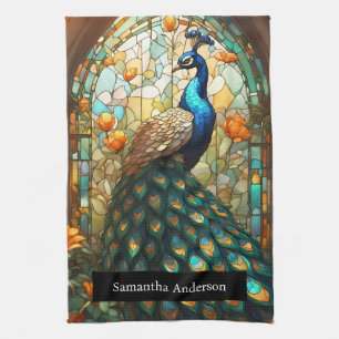 Luxusküche: Buntglas-Pfau Benutzername Geschirrtuch