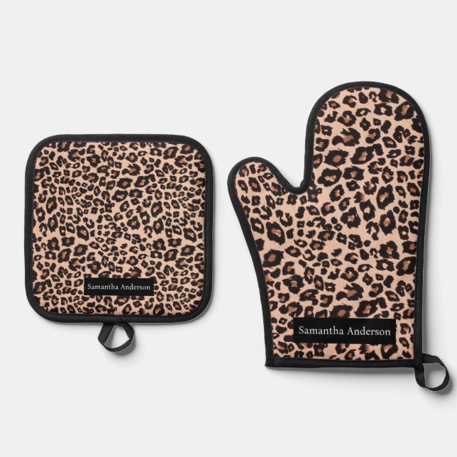 Luxusküche: Leopard Print Ofenhandschuh & Topflappen-Set (Vorderseite)