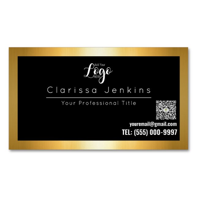 Luxusmarke schwarz und silber Metallic Gold Magnetische Visitenkarte (Vorderseite)