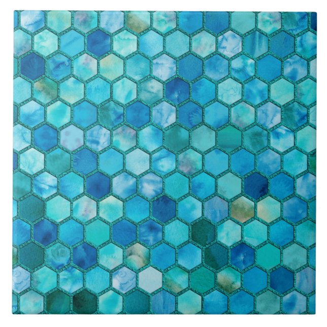 Luxusmetallfolien-Glitzer-Aquablaubienenwabe Fliese (Vorderseite)