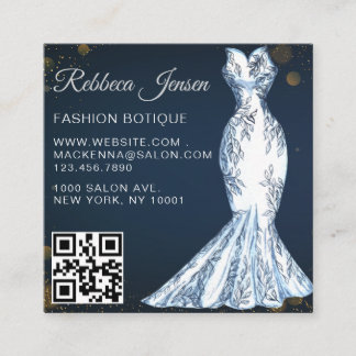 Luxusmode Designer Glitterkleid QR CODE Quadratische Visitenkarte