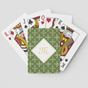 Luxusmonogramm-Grün und Gold Quatre mit Blumen Spielkarten