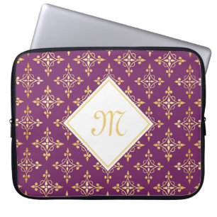 Luxusmonogramm lila und Gold Quatre mit Blumen Laptopschutzhülle