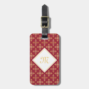 Luxusmonogramm-Rot und Gold Quatre mit Blumen Gepäckanhänger