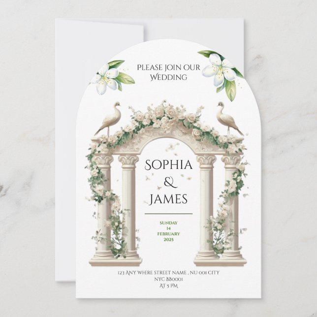 Luxuspalast Bogen Blume Hochzeitseinladung Einladung (Vorderseite)