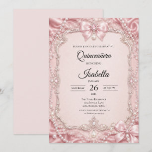 Luxusperlen Rosa Glitter Quinceañera Einladung