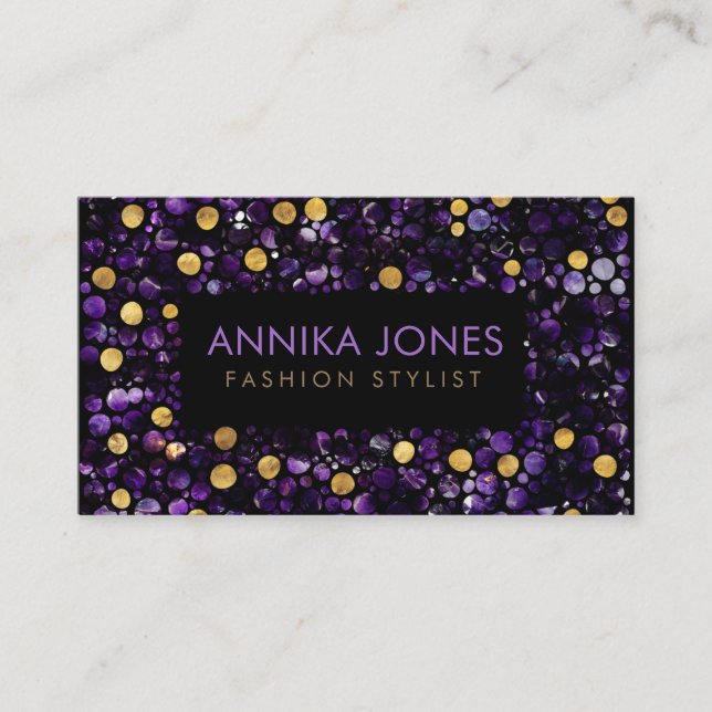 Luxuspunkt-Kunst-Amethyst und Gold Visitenkarte (Vorderseite)