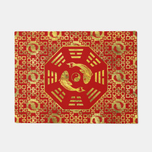 Luxusrot auf Goldpaaren von Koi fischen in Bagua Fußmatte